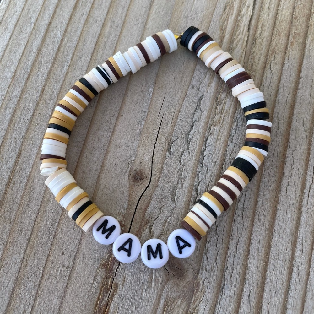 Tan brown black mama bracelet Heishi bead